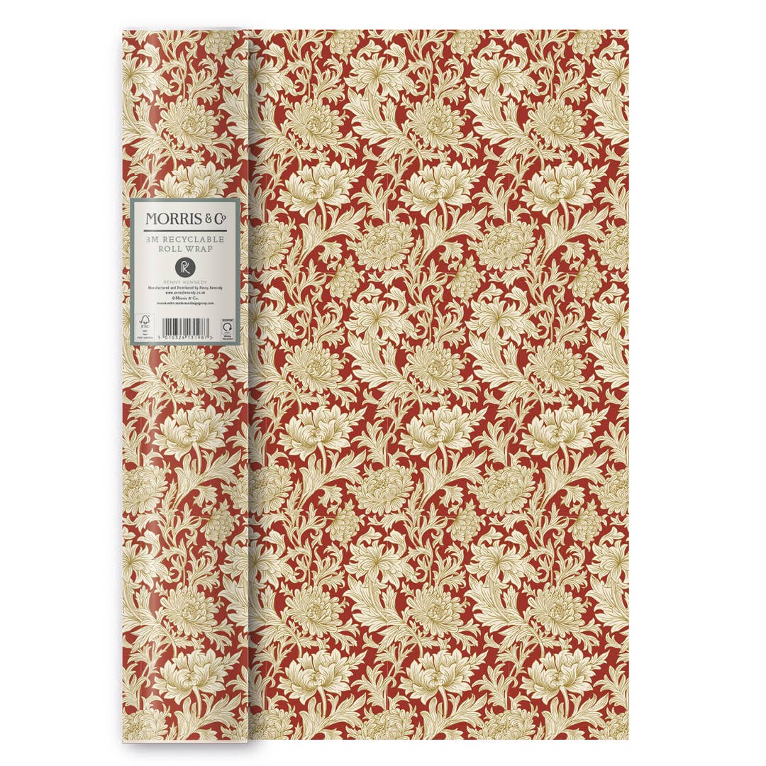 Penny Kennedy Ltd – wholesale Wrapping paper roll – William Morris Wrapping Paper Gift Red Cream Wrapped3