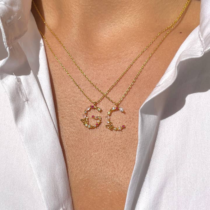 Girls Crew – wholesale Pendant/charm necklace – Flutterfly Stone Initial Necklace54