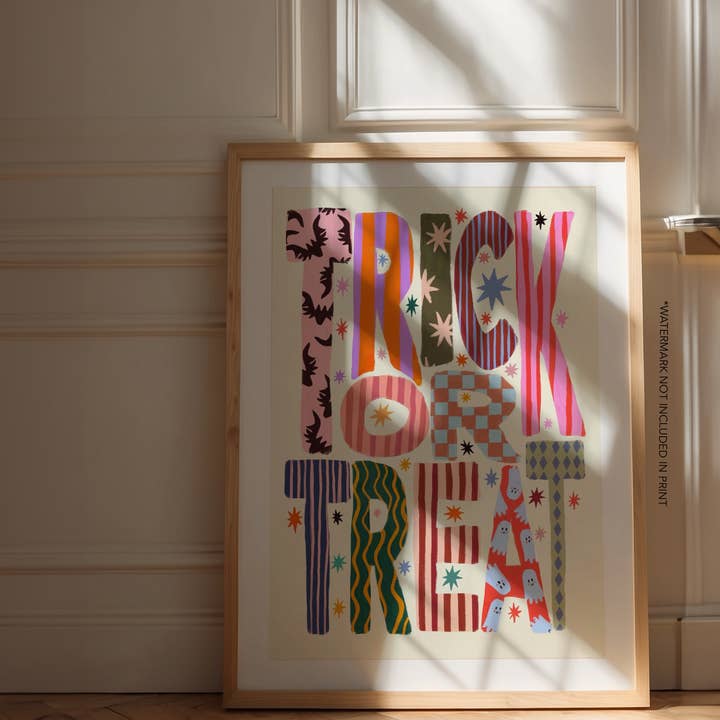 Trick or Treat, Art Print, Colourful, Fun Art, Home Decor for wholesale by Kate Fox Design
