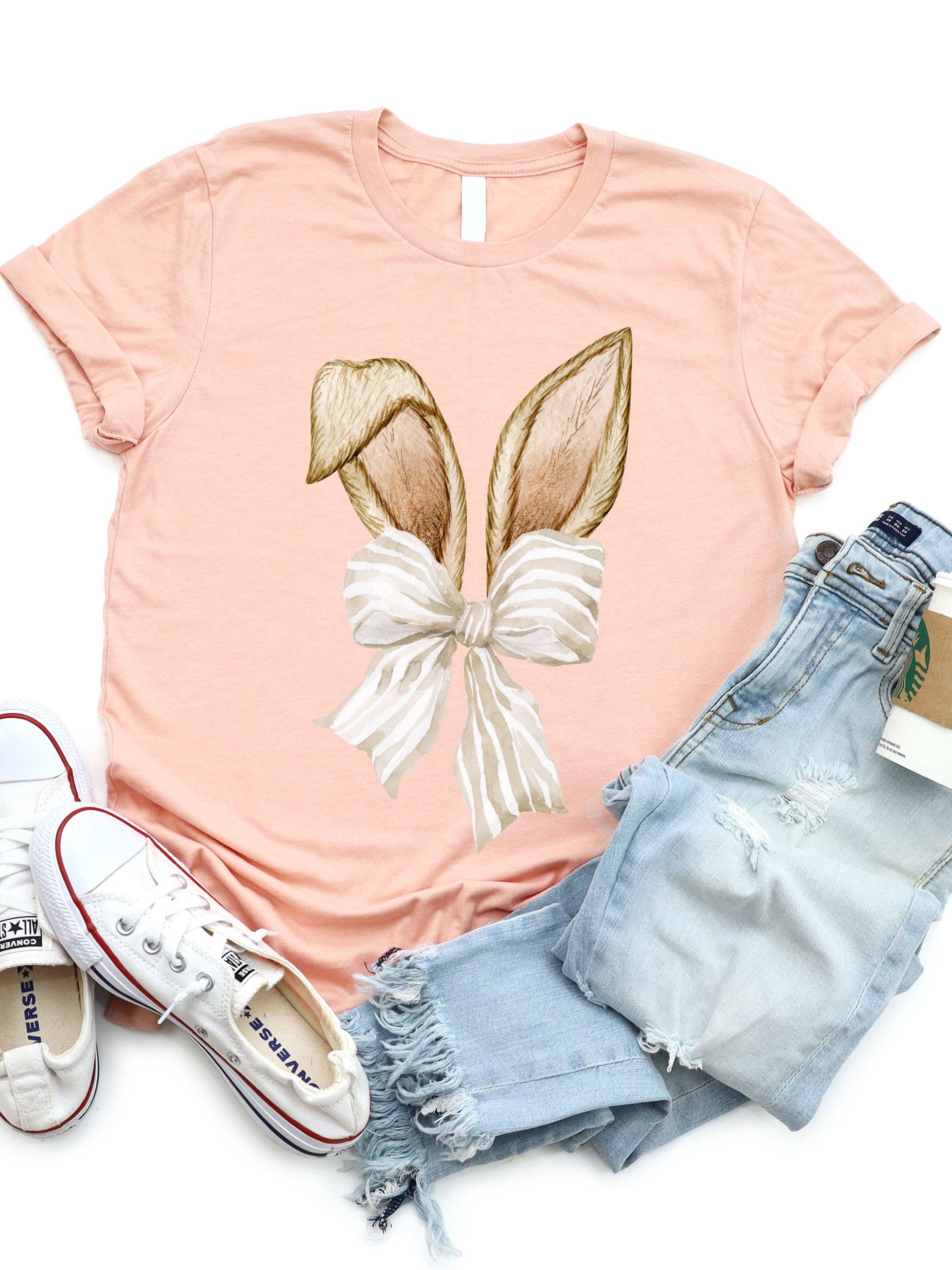 Tickled Teal - Wholesale T-Shirt (Graphic) - Women's - Bunny Ears Striped Bow Graphic Tee4