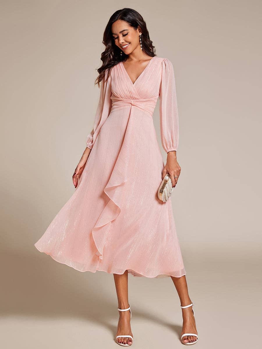 Ever-Pretty - Vente Robe de soirée – femme - Robe scintillante en mousseline pour invitée de mariage à manches longues28