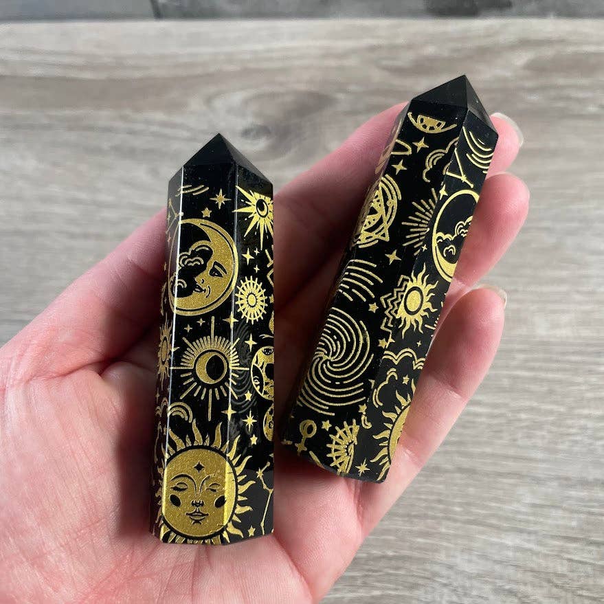 Keystone Crystals - Wholesale Spiritual Stone/Crystal - Black Obsidian Etched Obelisk – Assorted Styles2