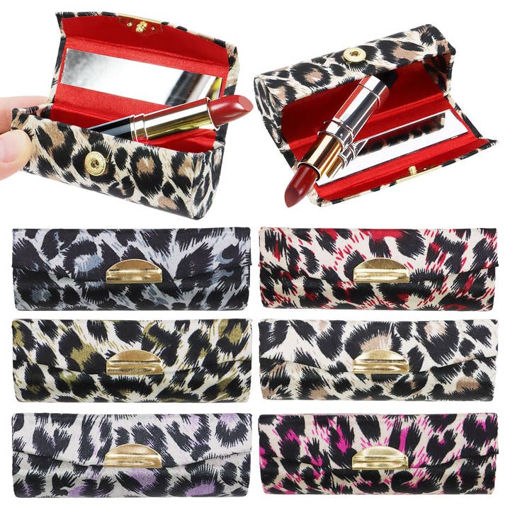 ASSORTED Exotic Leopard Print Satin Lipstick Case W/ Mirror for wholesale on Faire