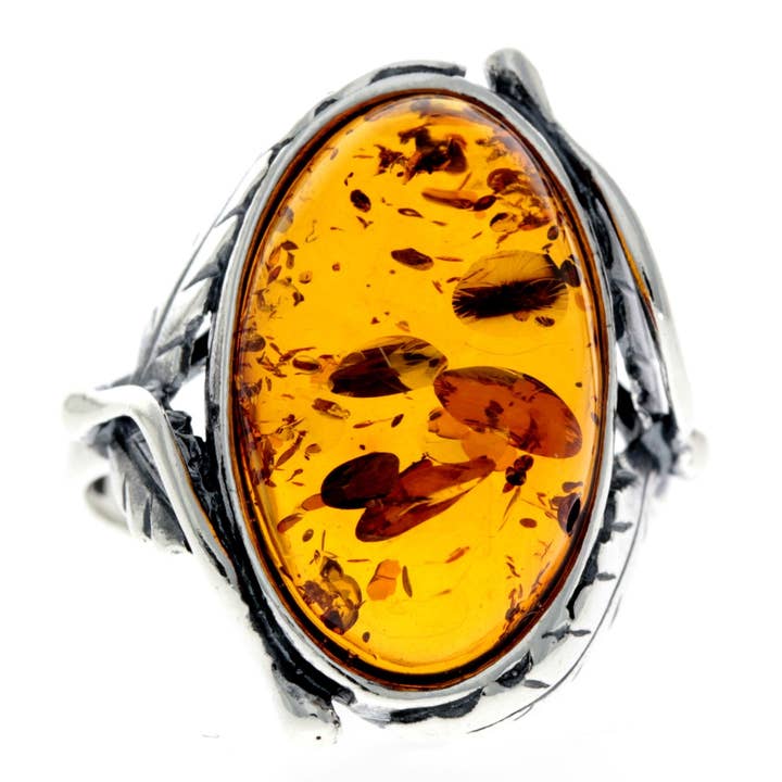 925 Sterling sølv & baltisk rav stor klassisk jugendstil ring - GL719 for engroshandel hos SilverAmber Jewellery