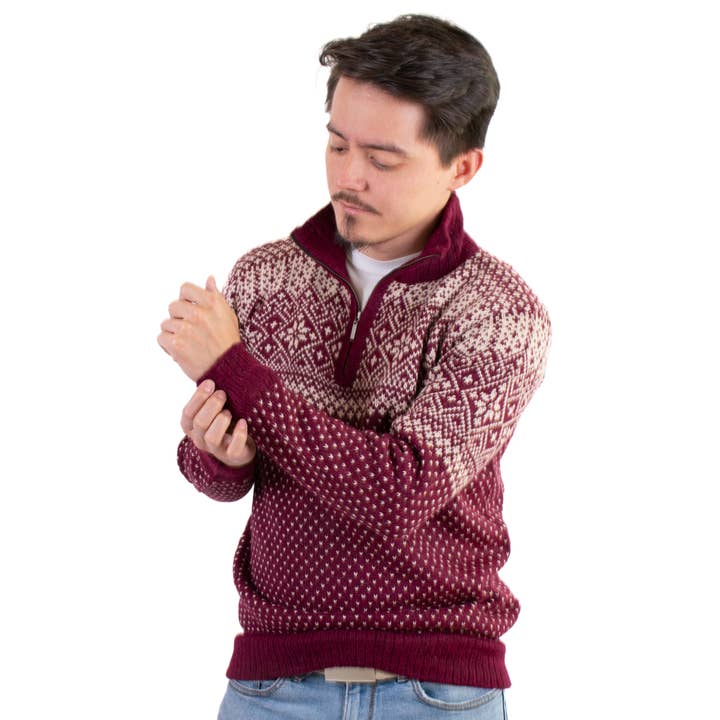 L.A.M Bolivia - Wholesale Gebreide trui - Heren - 100% Alpaca trui La Paz met halve rits en opstaande kraag8