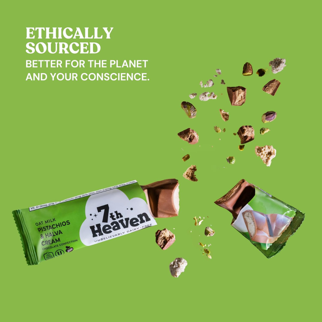 7th Heaven Chocolate - Wholesale Chocolate Bar - Vegan Oat Milk Chocolate Bar - Pistachio & Halva6
