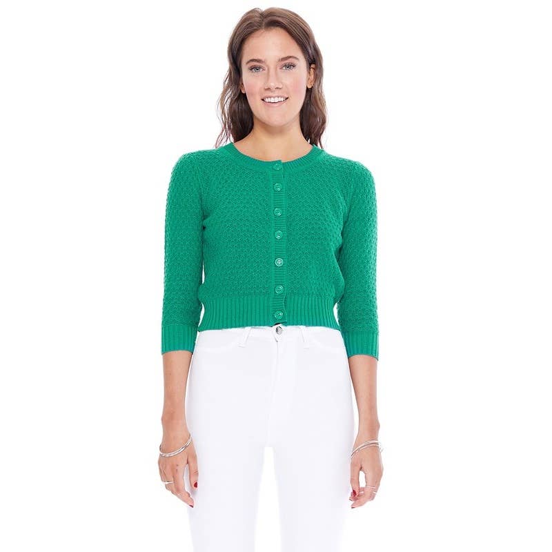 Mak – Engroshandel Cardigan - Dame – Mak 3/4-ærmet kort strikket cardigan med rund hals MK351468