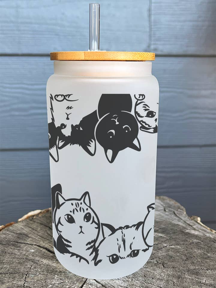 16oz Frosted Iced Coffee Glass with Lid and Straw for wholesale by Lester Lou’s Designs