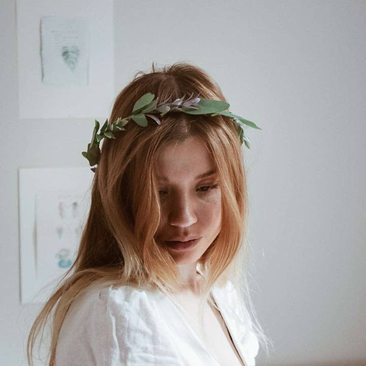 Hidden Botanics - Wholesale Fashion Headband - Women's - Boho Eucalptus Flower Crown, Green Flower Crown, Greenery, Eucalyptus Crown, Silver Dollar Eucalyptus, Wedding Crown, Boho Flower Crown5