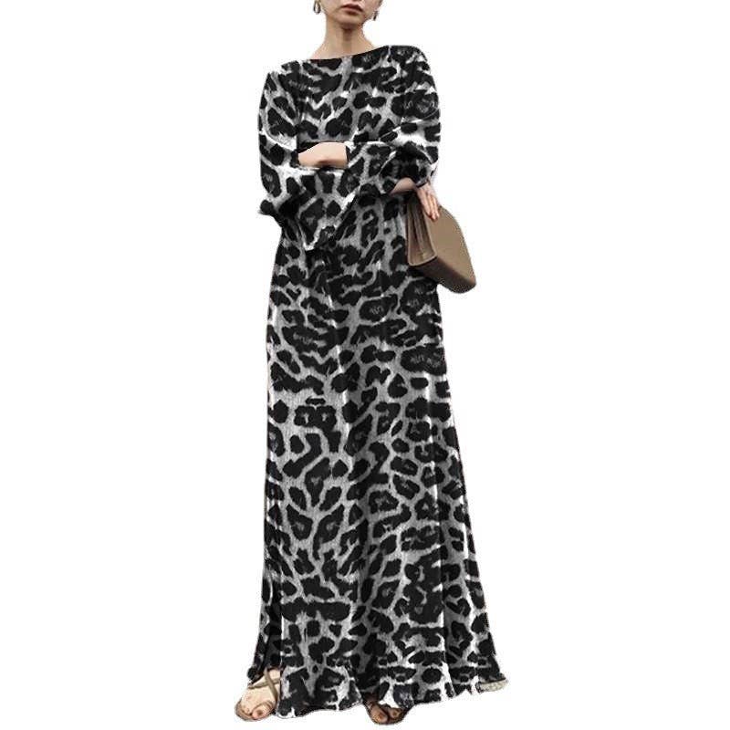 Plush Looks – wholesale Dress – Women's – Leopard Print Long Sleeve Maxi Dress1