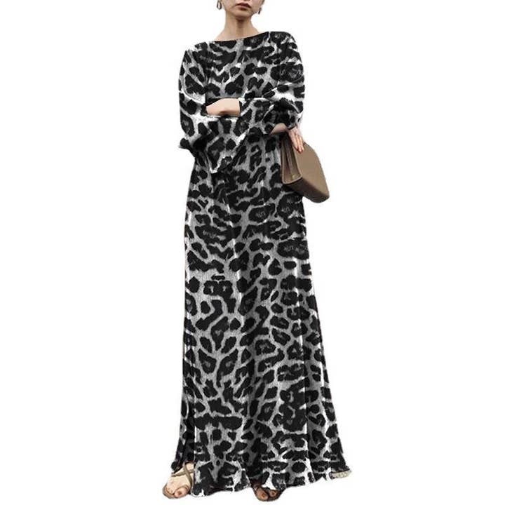 Plush Looks – wholesale Dress – Women's – Leopard Print Long Sleeve Maxi Dress1