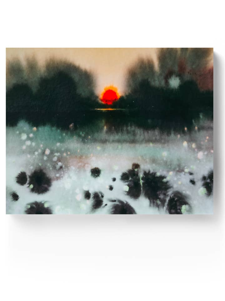 Landskap Väggkonst Tryck Löst Abstrakt Akvarell Papper & Duk | New England Solnedgång för wholesale av Marta Spendowska