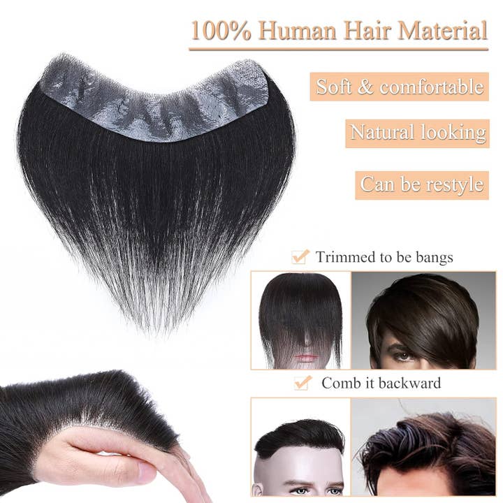 VIGOR - Wholesale Hair Extensions - Hairpiece V-Shape Mens Topper PU Thin Skin Base Natural Hair