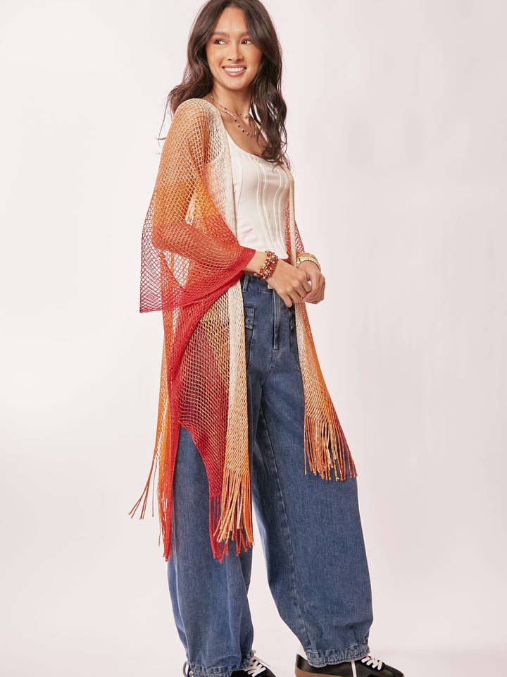 MESH TESSEL 1/2 SLEEVE LOOSE FIT KIMONO COVER UP for wholesale by Davi & Dani