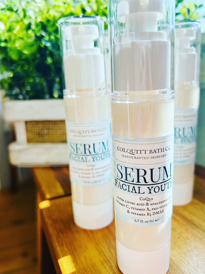 Facial Youth Serum + Hyaluronic Acid + Alpha Lipoic for wholesale by Colquitt Bath Co.