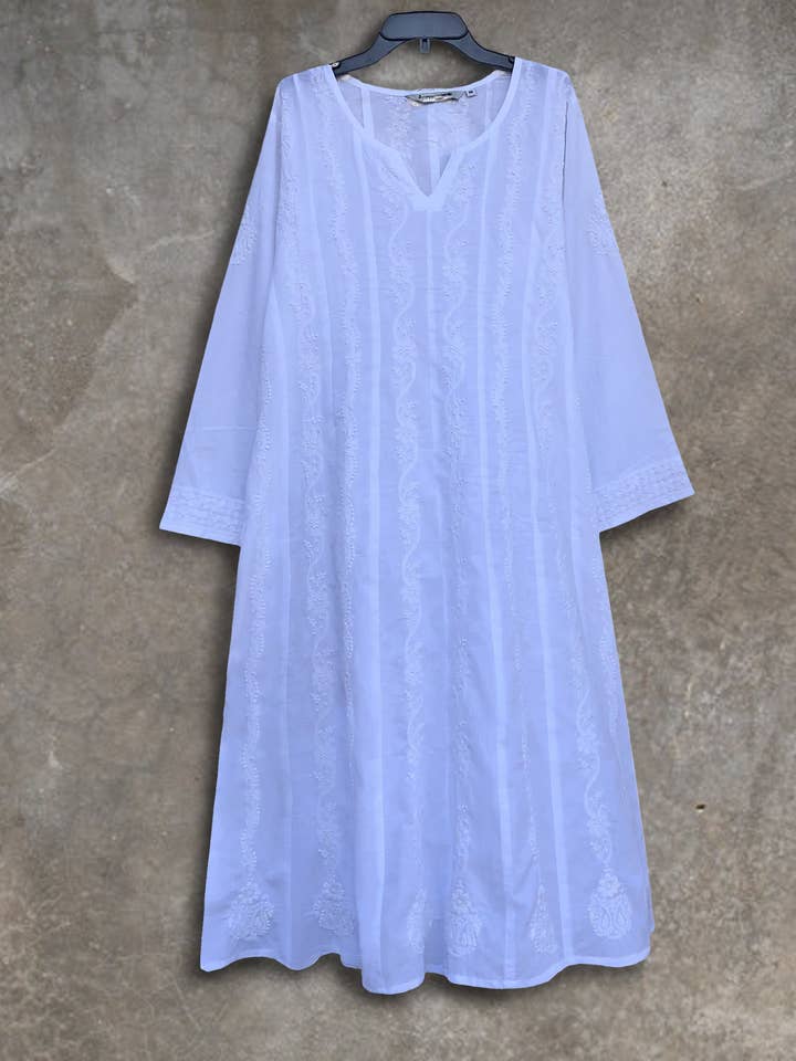 EMMA Pure Cotton Hand Embroidered Flared Tunic Dress Kurta for wholesale by Ayurvastram