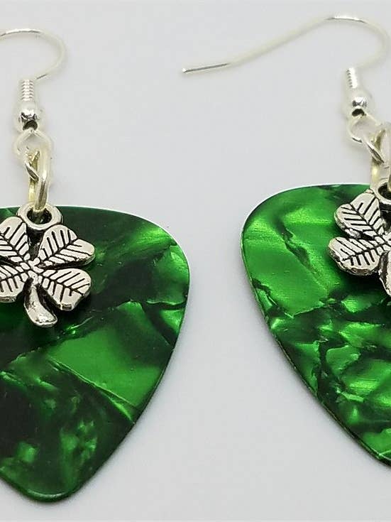 Small Shamrock Charm Guitar Pick Earrings for wholesale by Simply Raevyn