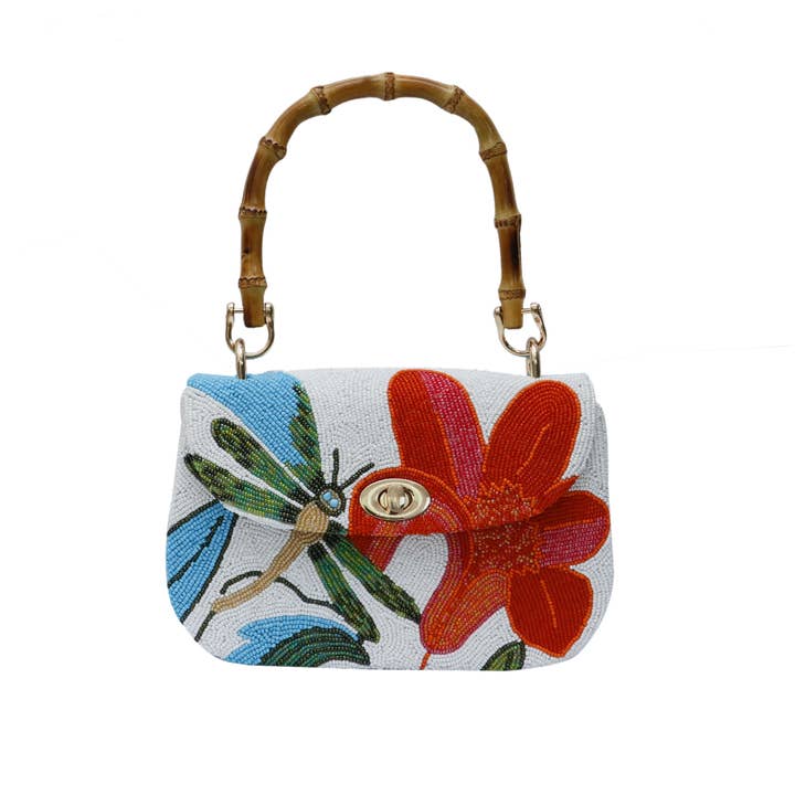Tiana Designs - Wholesale Top Handle Bag - Women's - Dragonfly bamboo handle bag GB 1483 - White/Op Orange