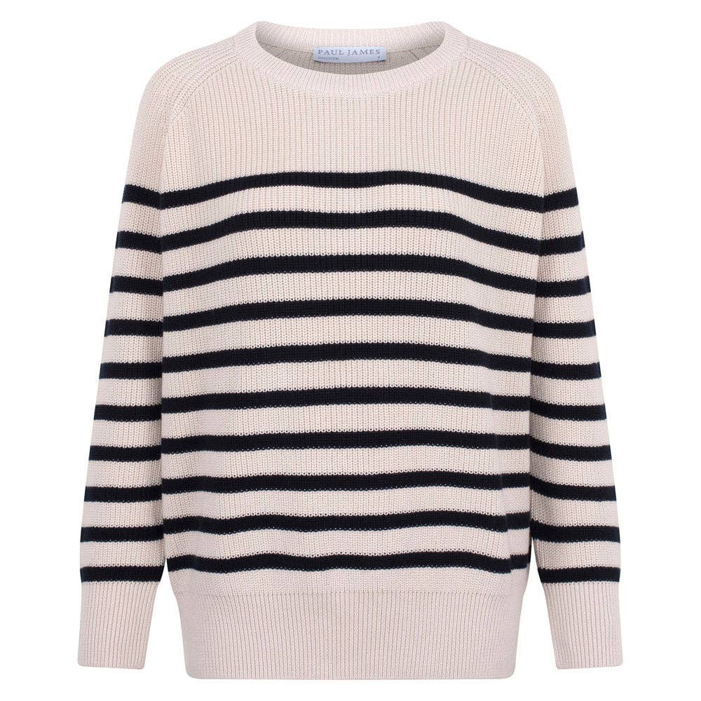 Paul James Knitwear - Vente Pull en maille – femme - Pull femme en côte en coton à rayures bretonnes1