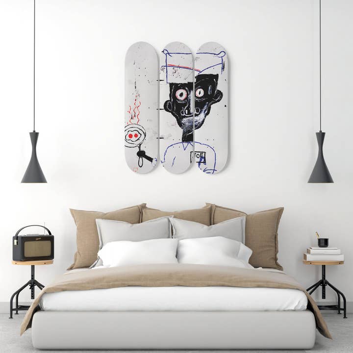 SkateboardArtsy – wholesale Wall Accent – Jean-Michel Basquiat, 'Eyes and Eggs' | Skateboard Wall Hanged Decoration,5