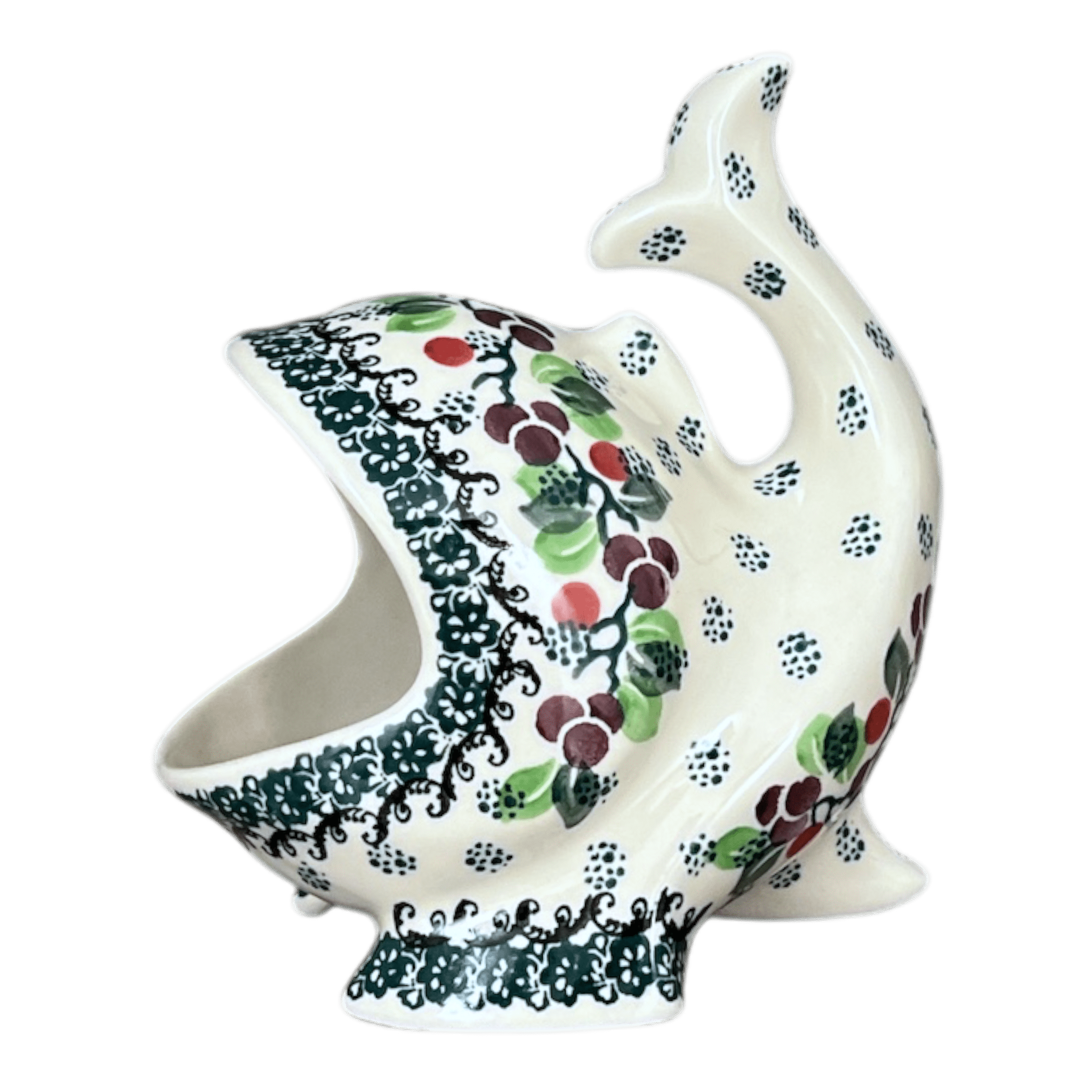 Polish Pottery Outlet - Wholesale Sponge Holder - Scrubby Holder, Fish Shaped, 6.75" in "Sugar Plums" by Ceramika Artystyczna | AF28-2838Q0