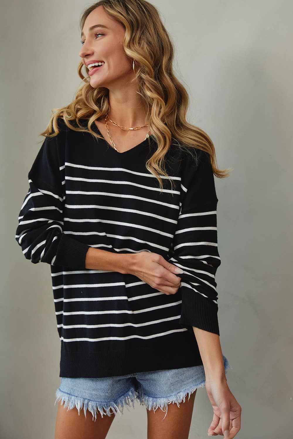 Sweet Lovely by Jen - Vente Pull en maille – femme - PULL À RAYURES SURDIMENSIONNÉ CONFORTABLE38