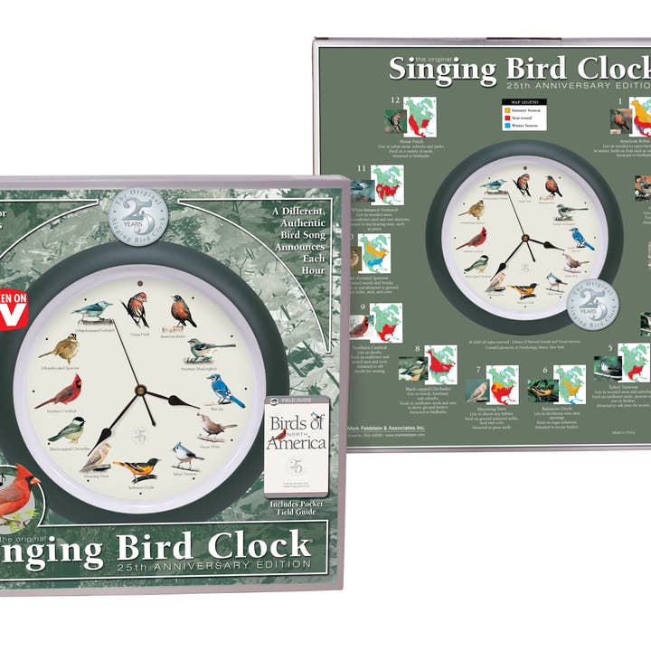 Mark Feldstein & Associates - Wholesale Wall Clock - 25th Anniversary Original Singing Bird Clock, 8 Inch, Green