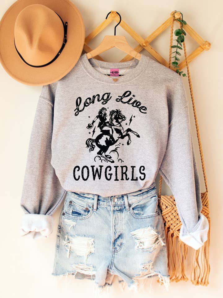Long Live Cowgirls Western Graphic Sweatshirt - Heather Grey for wholesale by Ali Dee