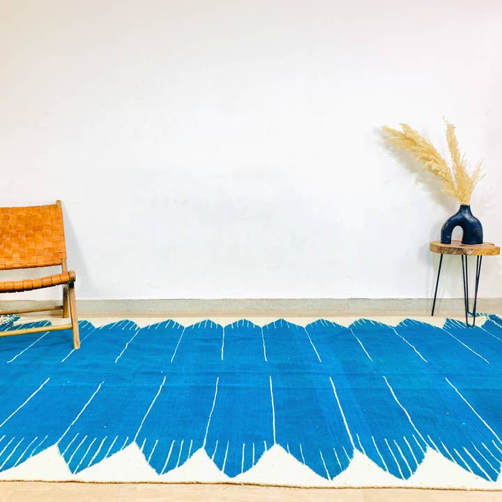 BerberNest - Vente Tapis - Tapis marocain à tissage plat Kilim bleu1