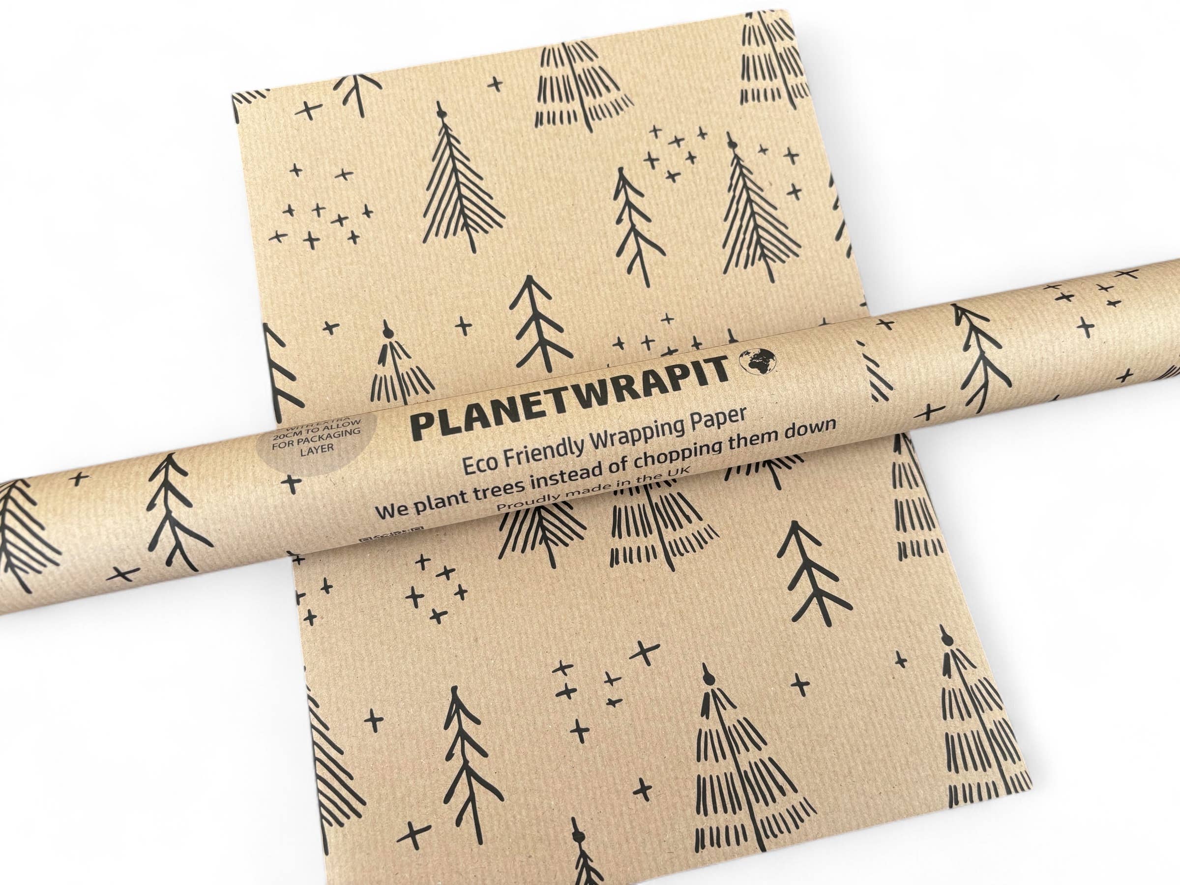 PlanetWrapIt - Wholesale Wrapping Paper Roll - Black Christmas Trees Recycled Kraft Gift Wrapping Paper 4