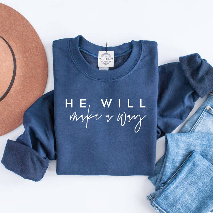 Faith & Life Christian Brands – wholesale Graphic sweatshirt – Women’s – Isaiah He Will Make A Way New Year Bible Verse Crewneck8
