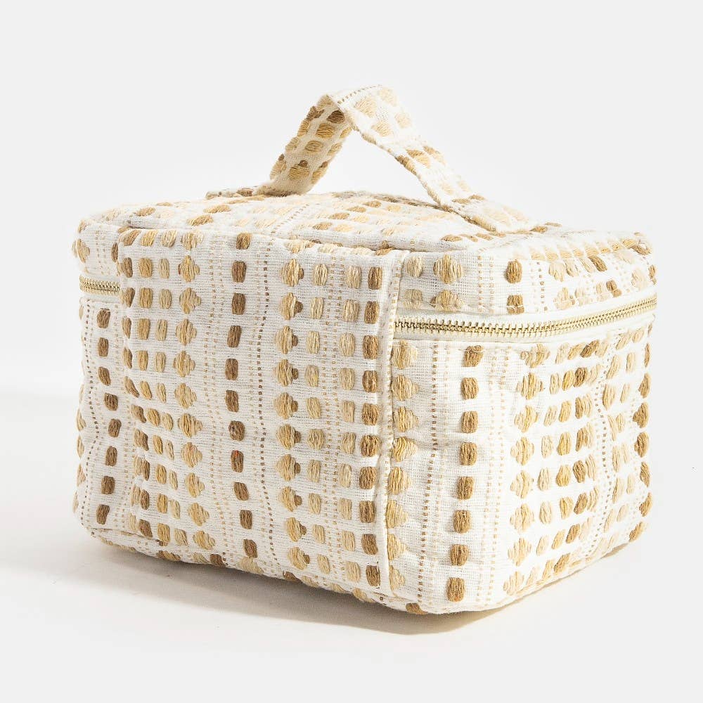 WH Textured Cream Makeup Case Cosmetic Bag for wholesale on Faire2