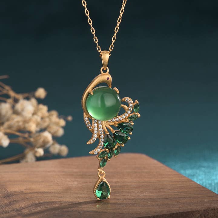 Jade Crystal Elegant Peacock Necklace for wholesale by Bright MacMing