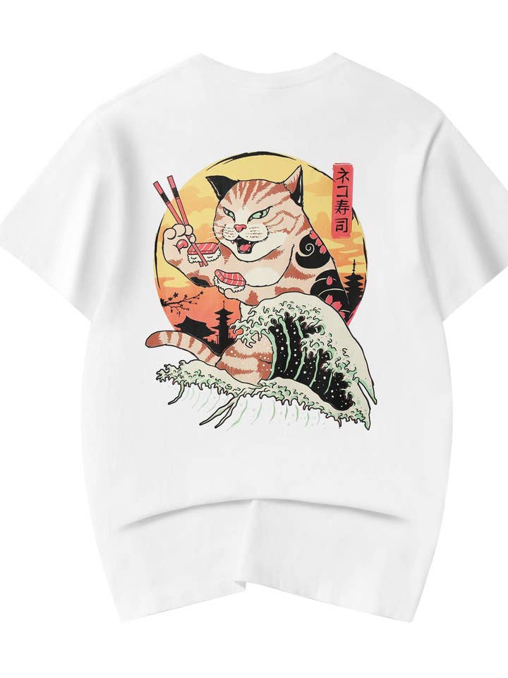 YeT013 Sushi Eating Cat Tee for wholesale by niepce