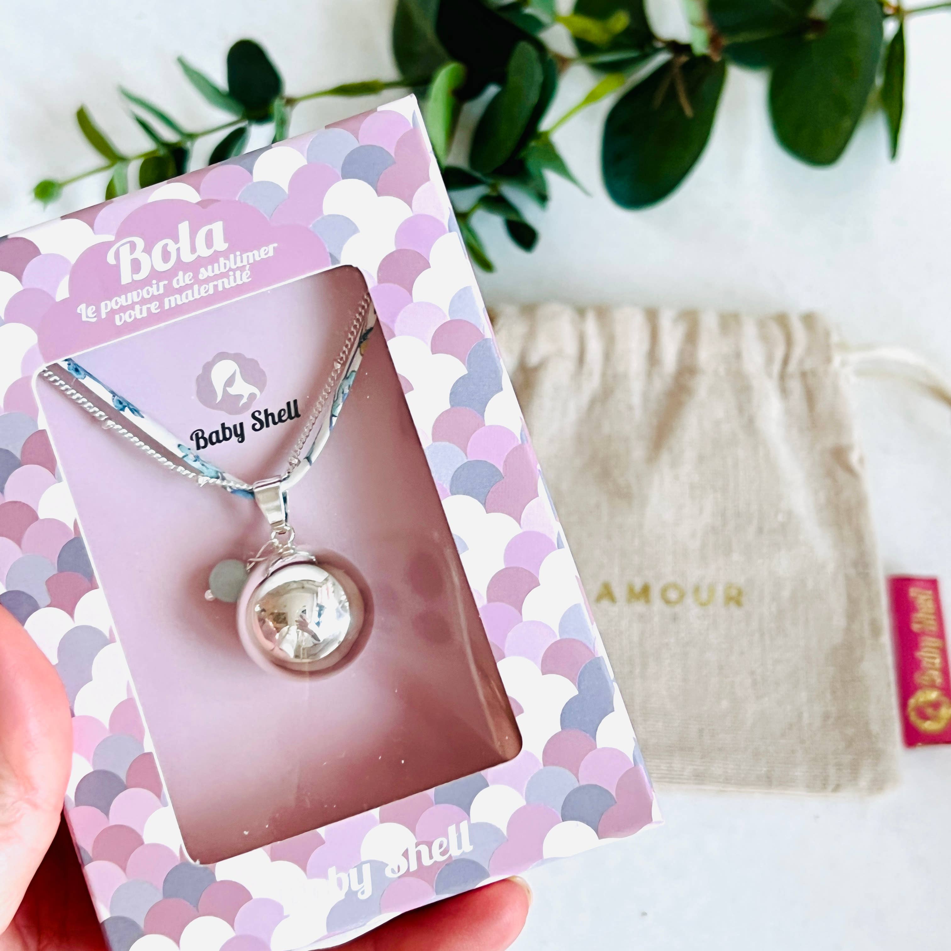 Baby Shell – Colar pingente/pendente por atacado – Bola da gravidez - folheada a prata com pérola de litoterapia0