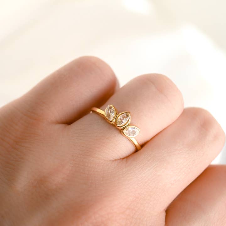 Diamond Lotus Ring - Stainless Steel Adjustable Flower Ring for wholesale by Blueyejewelry