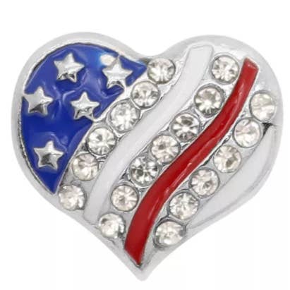 Snap - Drapeau Cœur USA Snap - Design Cristal pour la vente par Say It in A Snap Jewelry
