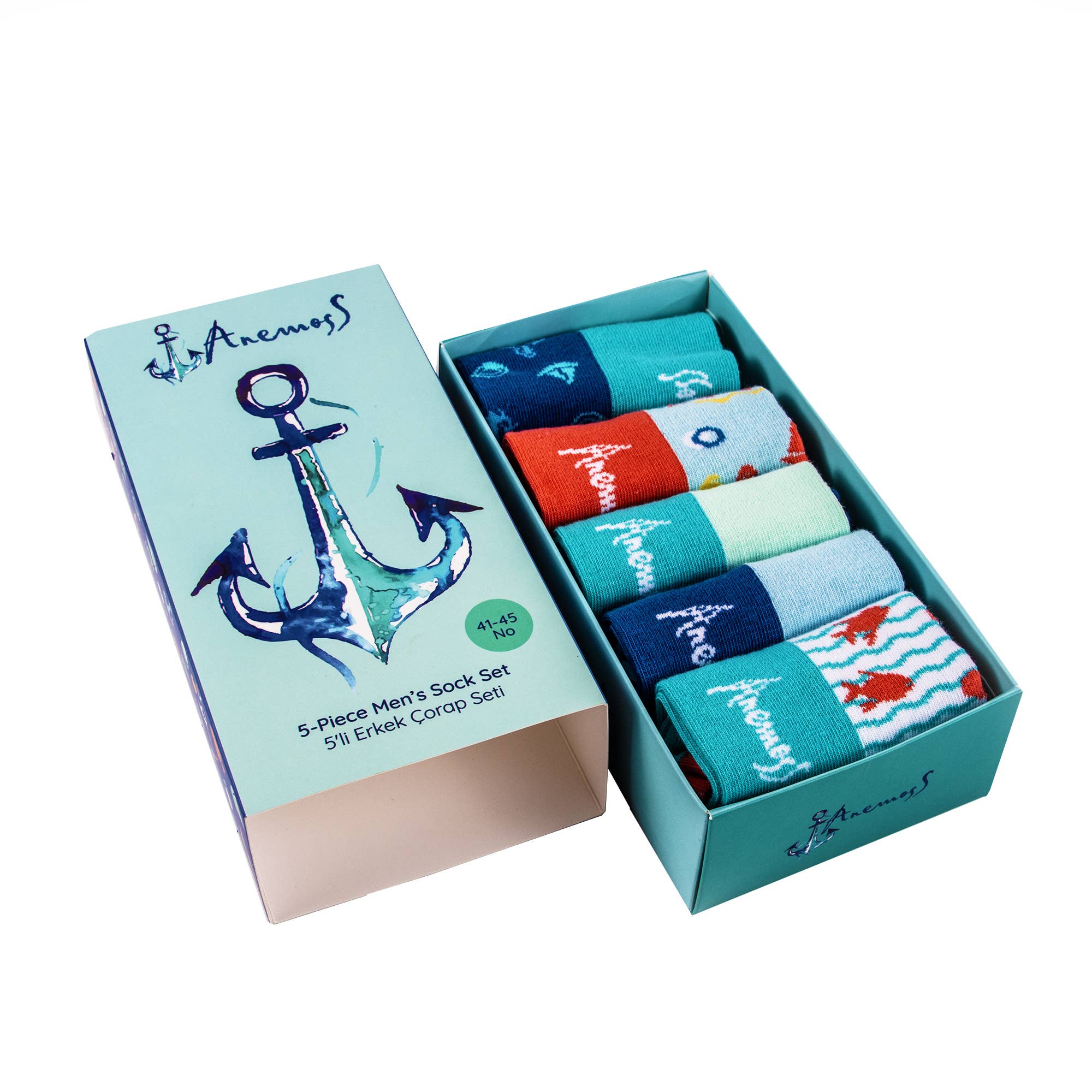 Biggbrands - Wholesale Socks - Men's - Anemoss Men’s Socks 5 Pairs, Nautical, EU 41-460