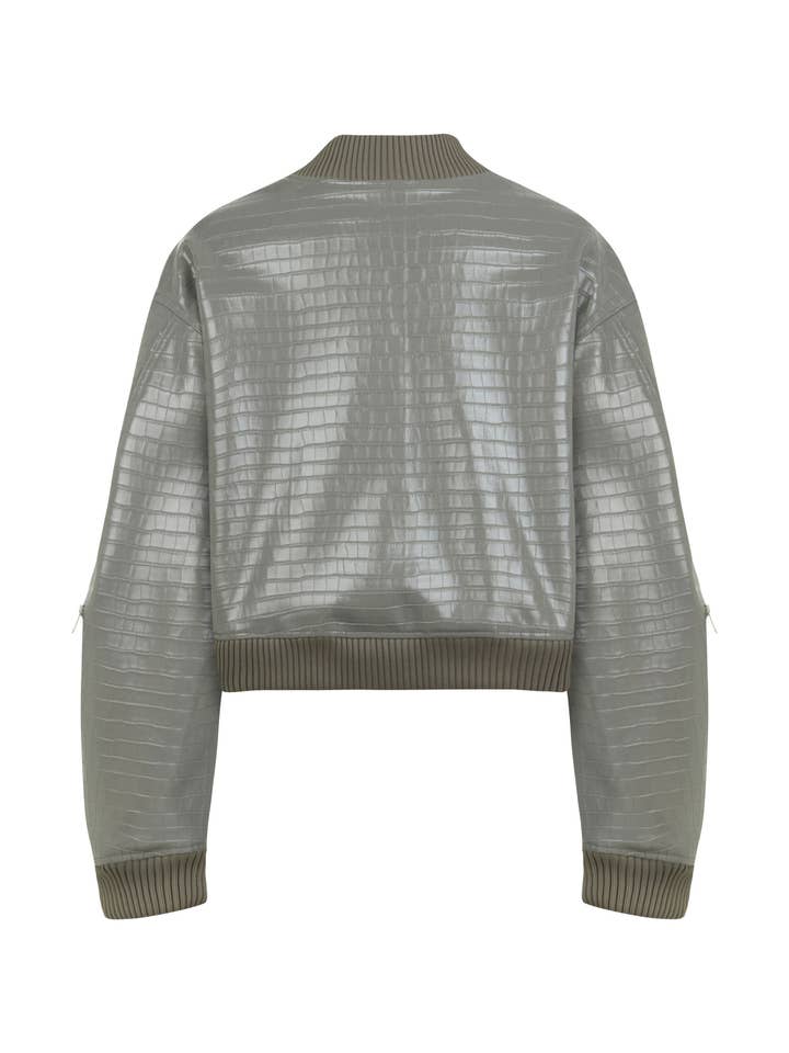 Gray Faux Leather Bomber Jacket for wholesale on Faire6