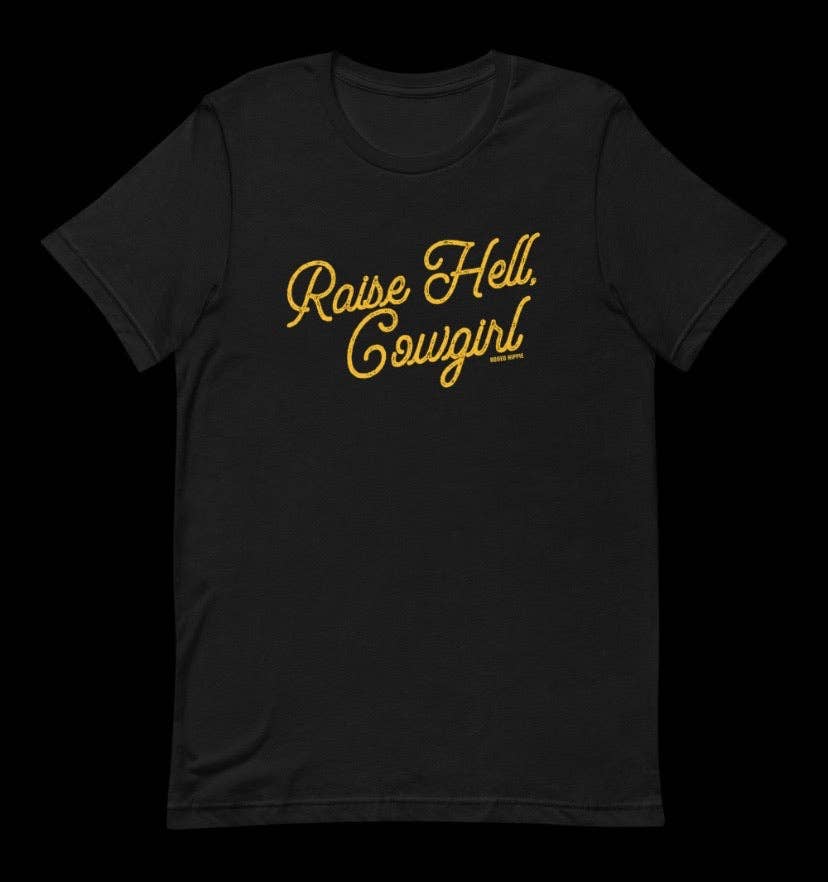 Rodeo Hippie - Wholesale Screen Printed T-Shirt - Women's - RAISE HELL, COWGIRL TEE BLACK
