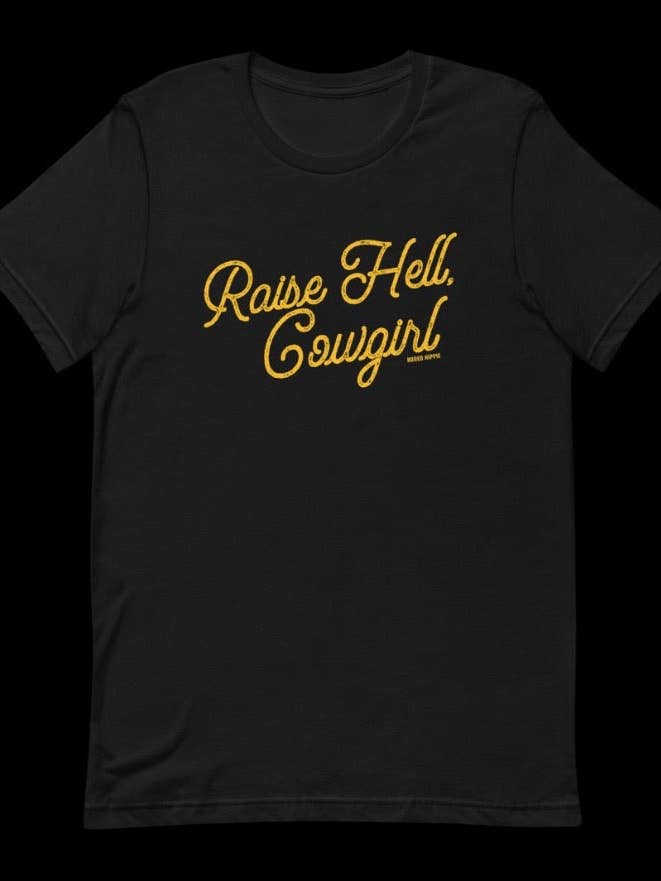 Rodeo Hippie - Wholesale Screen Printed T-Shirt - Women's - RAISE HELL, COWGIRL TEE BLACK0