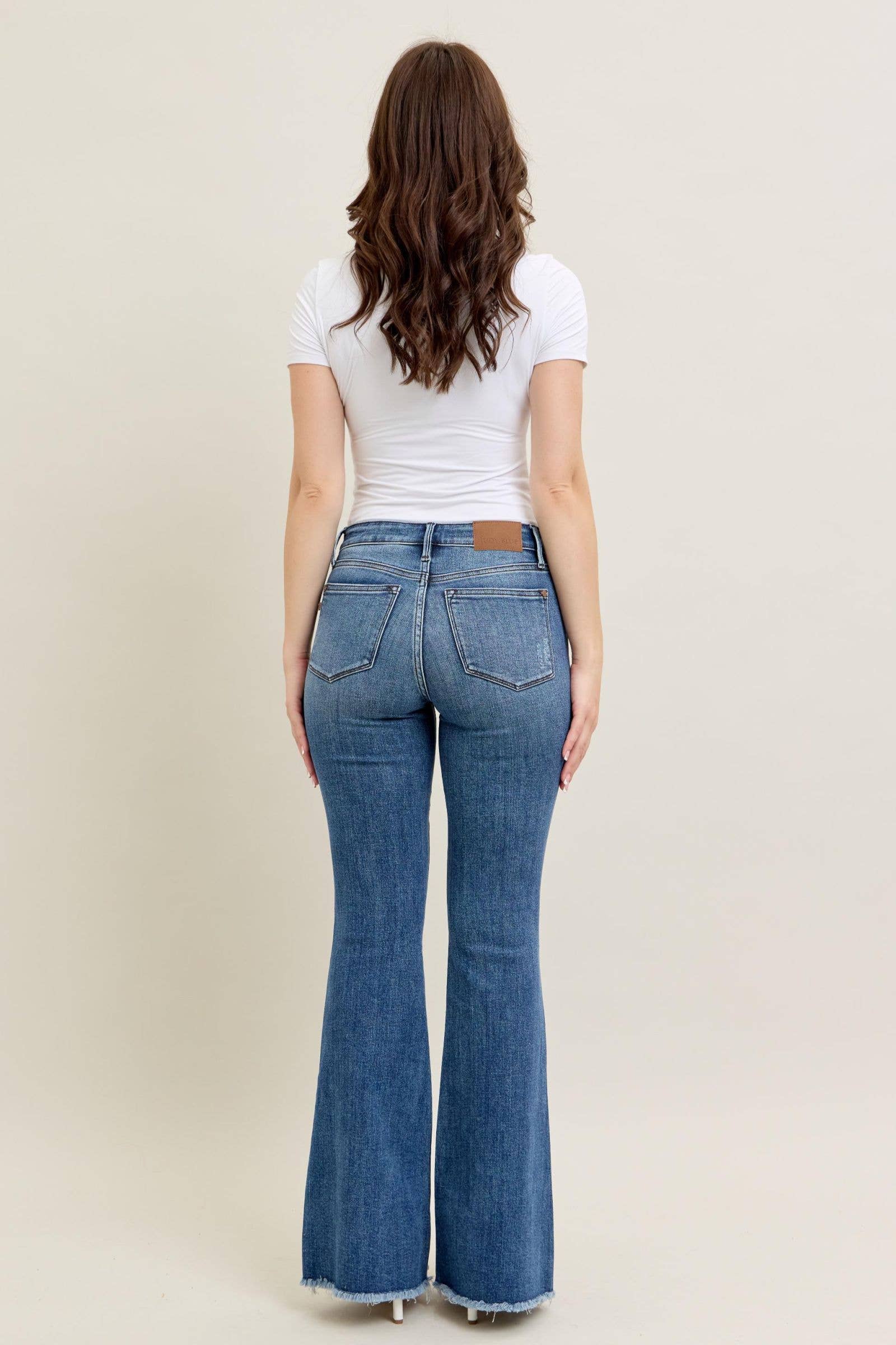 Watermelon Apparel – wholesale Jeans - Dam – Judy Blue Mid Rise Vintage Fray Hem Flare8