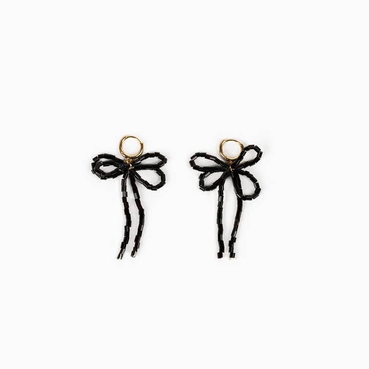 Sessori - Wholesale Huggie Earrings - Rectangle Beaded Bow Huggie Hoop Earrings