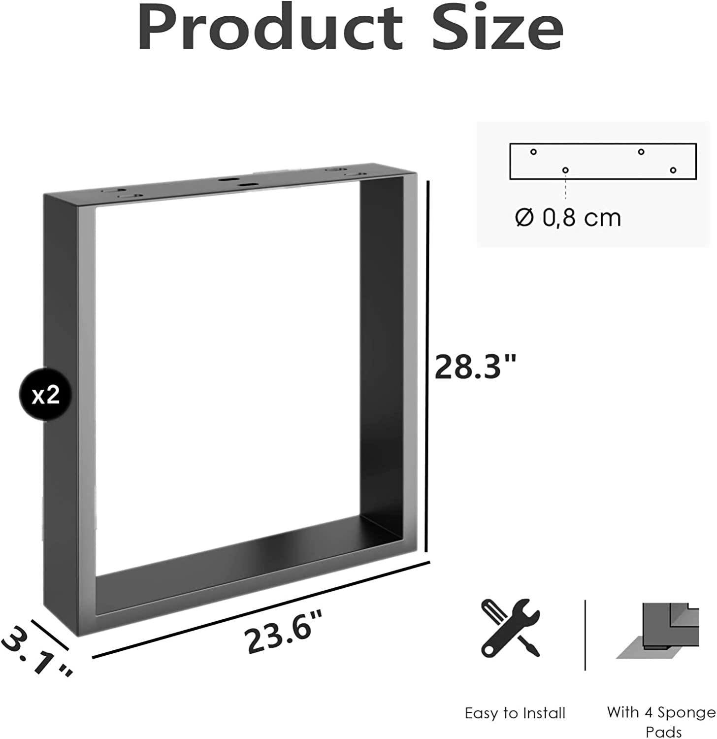 Above Edge - Wholesale Desk Riser - Table Legs, Metal Furniture Legs, 2 Pack Rectangular Support2