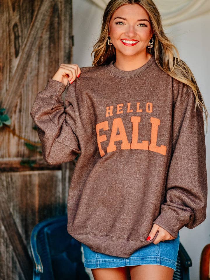 Hello Fall Knit Sweatshirt for wholesale by Krush Kandy