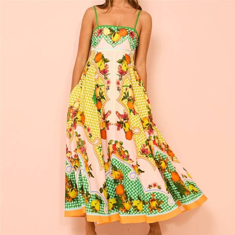 Sheer Trend – Großhandel Kleid – Damen – Boho-Maxikleid mit floralem Druck und Spaghettiträgern1