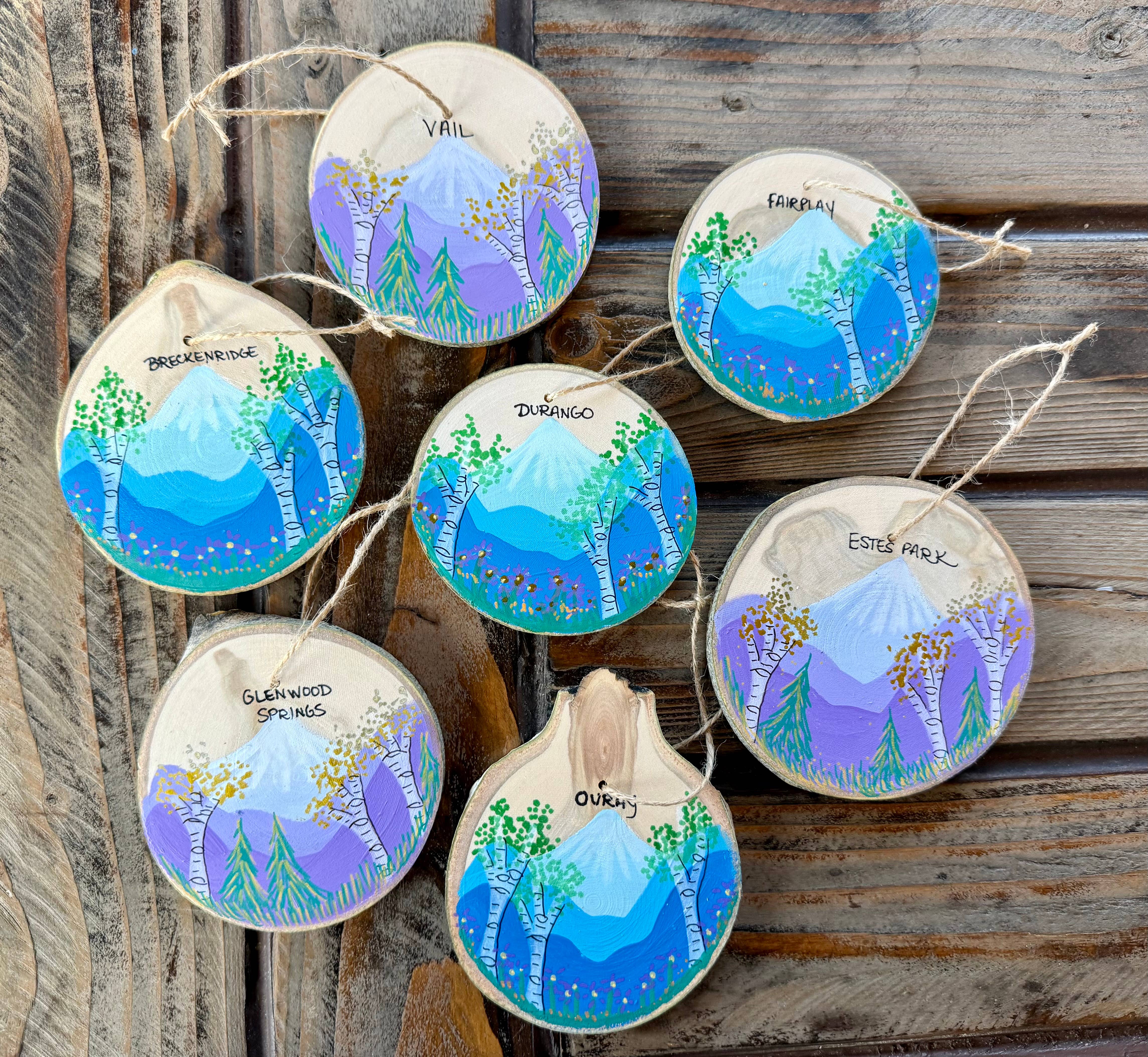 Parks Art Collection - Wholesale Ornament - Hand Painted Mountain Town Ornaments, Any Town or Mountain12