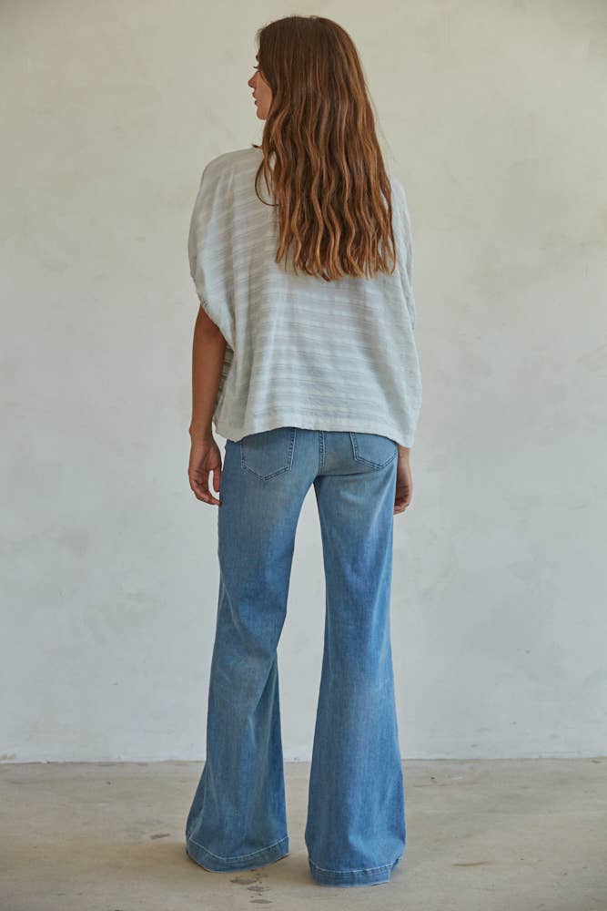 Grigio acqua L6872 | Top a Maniche Corte in Rayon e Nylon Elasticizzato Tessuto in vendita all'ingrosso su Faire2