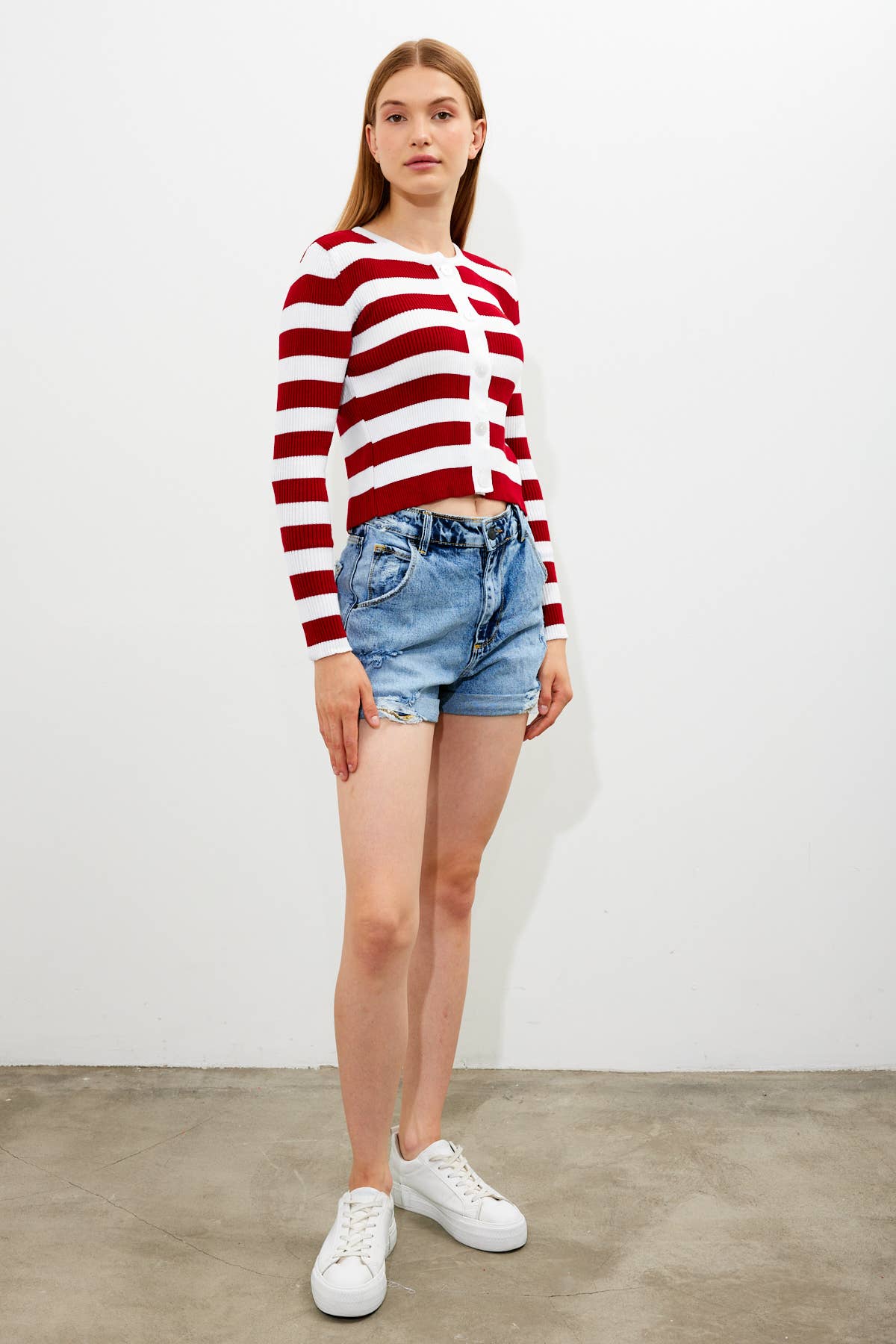 VAV NEW YORK - Wholesale Knit Top - Women's - Women's Striped Knit Top Button Down Knit Blouse Slim Fit14