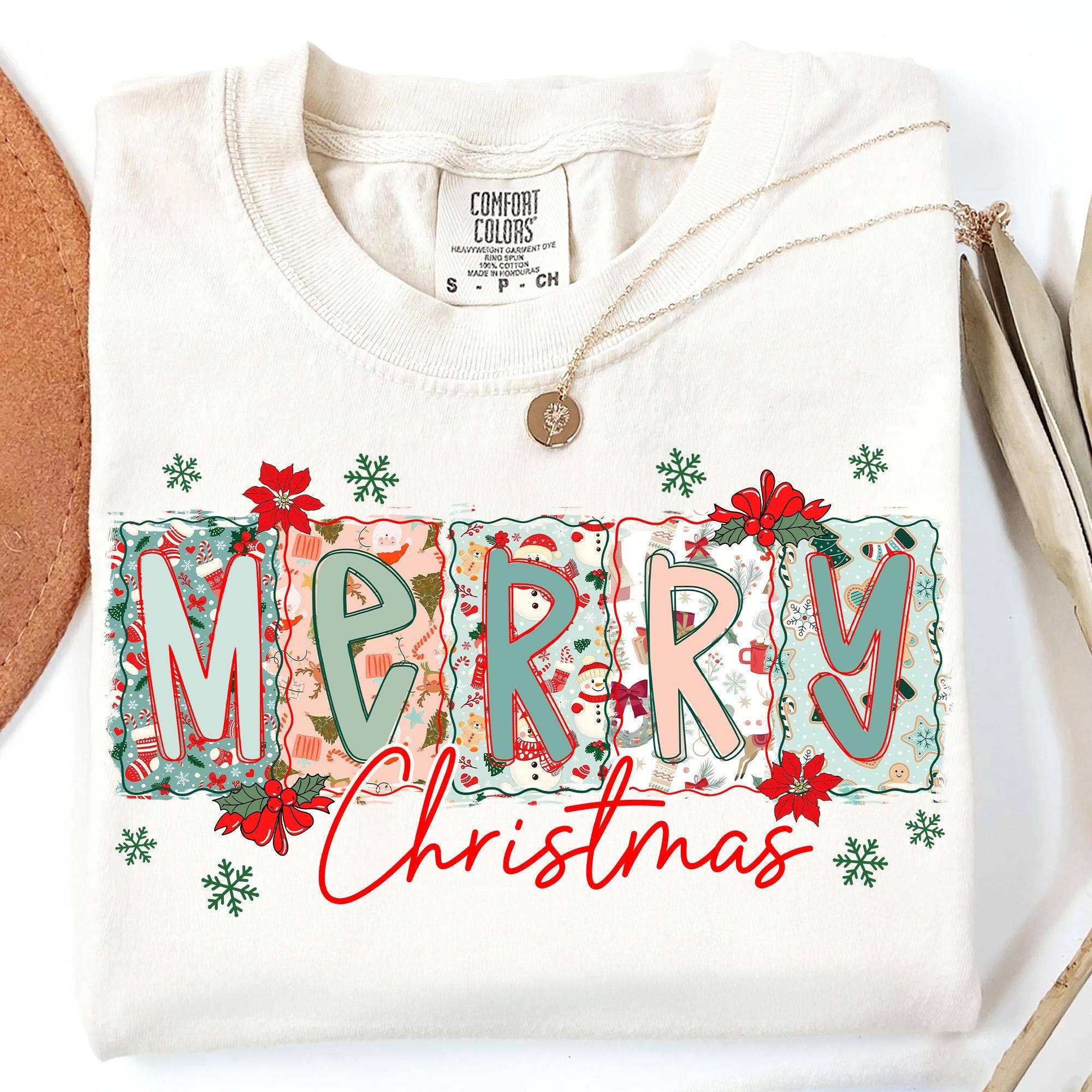 Glaime – Großhandel T-Shirt (Grafikdruck) – Damen – Frohe Weihnachten Comfort Colors Tee, Retro Weihnachtspullover3